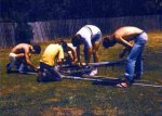 Field day preparation in June, 1978, at the Sunset Recreation Center softball field.