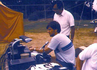 Field day June, 1978 (In operating position, Jeff Hillman (AI6K), Club President. Standing, Paul Wang (KU6T), Faculty Advisor.)